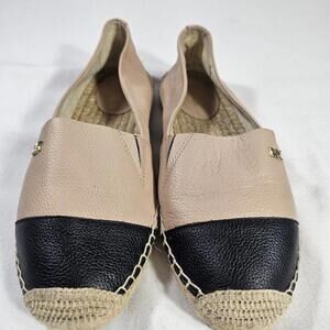 MICHAEL KORS KENDRICK LEATHER TAN BLACK COLORBLOCK ESPADRILLES SHOES SZ 7